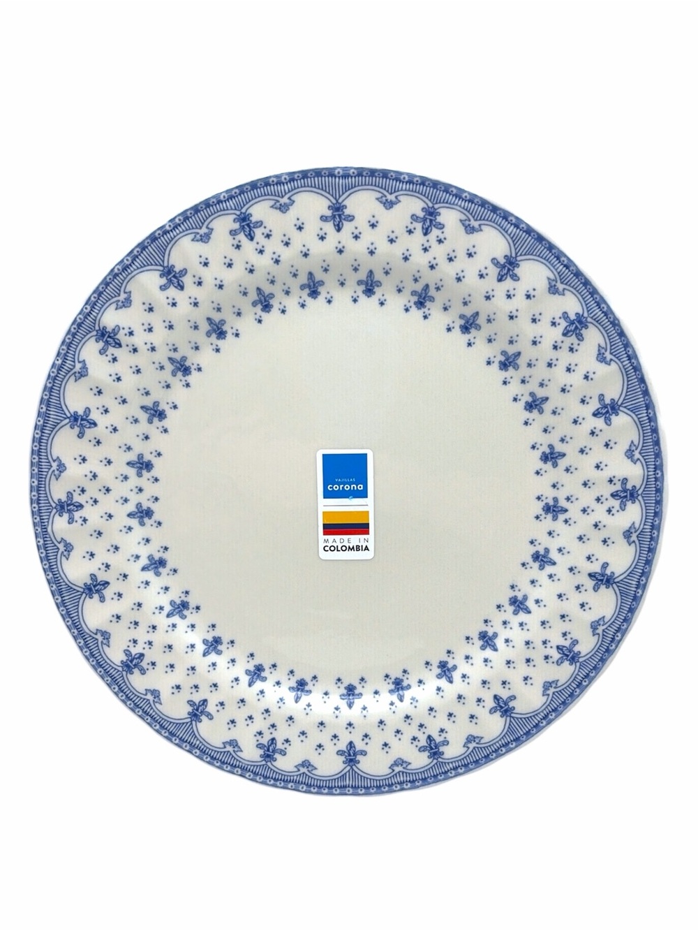 Corona Fleur De Lis Blue White Ceramic Dinner Plate 10.5" Made In Colombia
